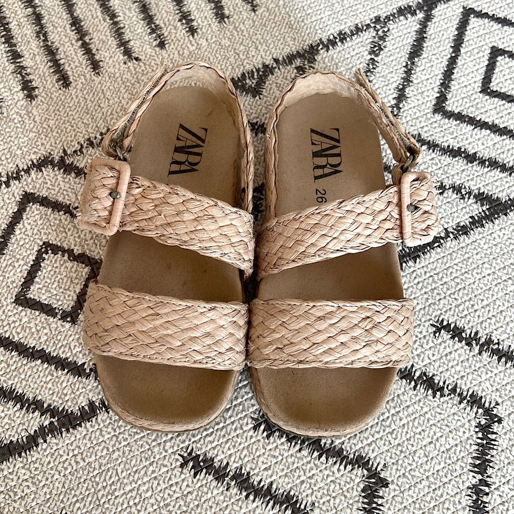 Zara Rafia Buckled Sandals Size 9.5
